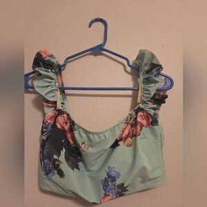 Albion Mint Green Floral Ruffle Bikini Top